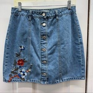 Blu Pepper Denim Skirt with Floral Embroidery